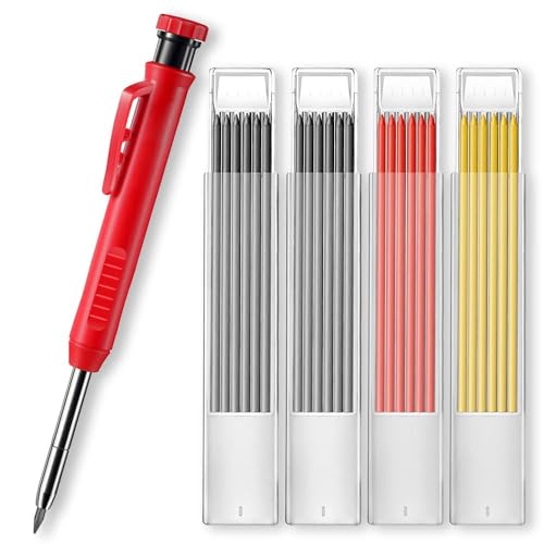 Zthluyc 24 Stück Tieflochmarker Bleistift, Tieflochmarker, Tieflochmarker Minen, Baustellen Bleistift, mit 43-mm-Langer Feder, für Holzarbeiten, Für Holzarbeiten, Bauarbeiten, Heimwerkerprojekte usw. von Zthluyc