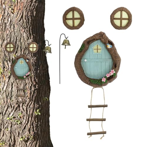 Zuasdvnk Feentür und Fenster zum Öffnen – Fensterkabinenöffnung für Baum, leuchtende Feen, Schlaftür und Fenster für Rasen, Garten, Hof, Bäume von Zuasdvnk