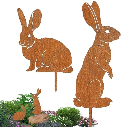 Zuasdvnk -Gartenstecker | Osterhasen-Hofschilder, Frühlingsdekoration – 2 x Eisen-Dekoration für drinnen und draußen, Osterdekorationen für, Rasen, Terrasse, Gehweg von Zuasdvnk