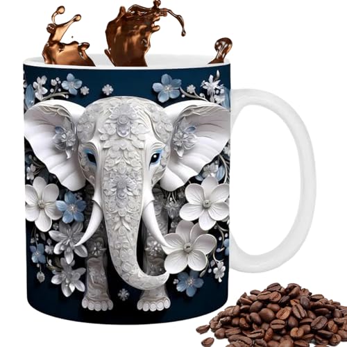 Zuasdvnk Keramik-Kaffeetasse mit Elefant, 350 ml, große Kaffeetasse mit Griff, Keramik-Reisebecher für Wasser, Bier, Whiskey, Suppe, Saft von Zuasdvnk