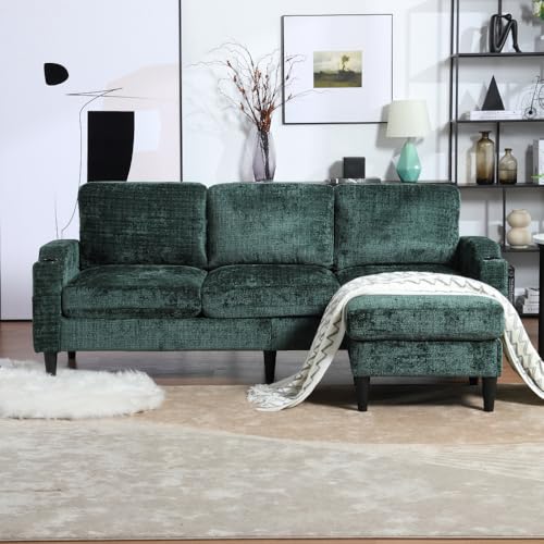 Ecksofa mit Fußstütze und Stauraum, 3-4-Sitzer mit bequemen Armlehnen, Schlafsofa mit Getränkehalter, Seitentaschen und Füßen, Bezug aus Samt von Zubaliya