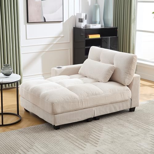 Palmensessel, weiche Polsterung mit Streifen, Handläufe mit Rollkissen, Kopfklappen, drei Tassen und eine Seitentasche passen in ein Wohnzimmer und ein Schlafzimmer, beige von Zubaliya