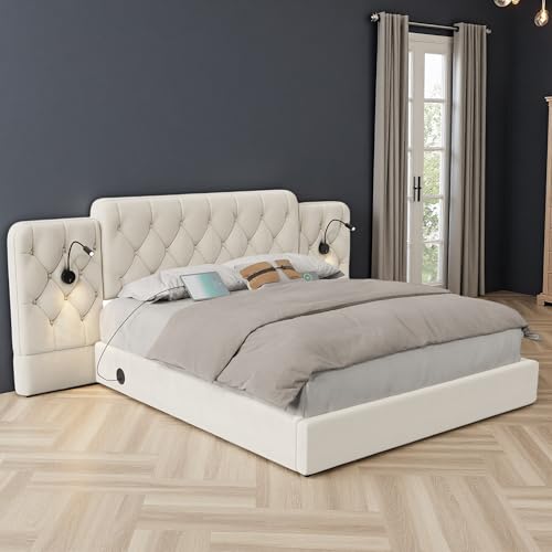 Zubaliya Bettgestell, Truhe, 180 x 200 cm, mit langem Kopfteil, mit USB auf beiden Seiten, Doppelbett mit Lattenrost, 2 Personen mit Stauraum, ausgestattet mit Leselampen, modisches PU-Material Zubaliya Bettgestell, Truhe, 180 x 200 cm, mit langem Kopfteil, mit USB auf beiden Seiten, Doppelbett mit Lattenrost, 2 Personen mit Stauraum, ausgestattet mit Leselampen, modisches PU-Material von Zubaliya