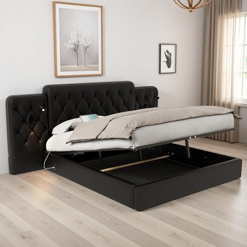 Zubaliya Bettgestell, Truhe, 180 x 200 cm, mit langem Kopfteil, mit USB auf beiden Seiten, Doppelbett mit Lattenrost, 2 Personen mit Stauraum, ausgestattet mit Leselampen, modisches PU-Material Zubaliya Bettgestell, Truhe, 180 x 200 cm, mit langem Kopfteil, mit USB auf beiden Seiten, Doppelbett mit Lattenrost, 2 Personen mit Stauraum, ausgestattet mit Leselampen, modisches PU-Material von Zubaliya
