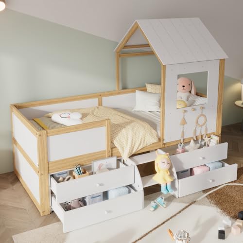 Zubaliya Kinderbett, 90 x 200, Etagenbett für Kinder, 90 x 200, Hochbett, 1-Sitzer, Etagenbett, 2-Sitzer mit Barriere, mit 4 Schubladen und kleiner Treppe, Kiefer + MDF + Sperrholz Zubaliya Kinderbett, 90 x 200, Etagenbett für Kinder, 90 x 200, Hochbett, 1-Sitzer, Etagenbett, 2-Sitzer mit Barriere, mit 4 Schubladen und kleiner Treppe, Kiefer + MDF + Sperrholz von Zubaliya