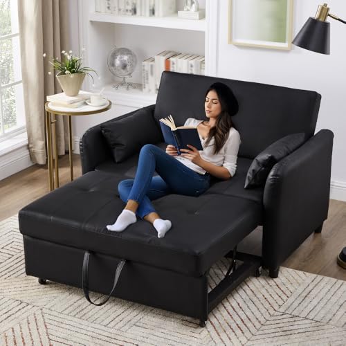 Zubaliya Multifunktionales Schlafsofa mit Liegefunktion, ausziehbares Zweisitzer-Sofa, Rückenlehne auf 3 Ebenen, wasserabweisendes PU-Material, leicht in ein Bett umwandelbar von Zubaliya