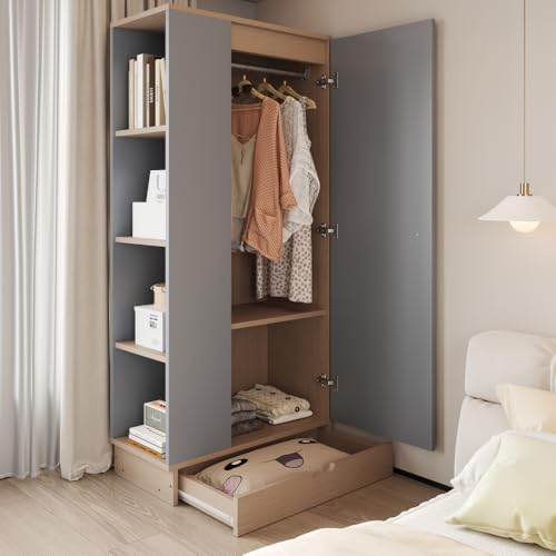 Zubaliya Schrank, 70 x 40 x 170 cm, Design einer Tür, mit Regalen und Schubladen, Grau Zubaliya Schrank, 70 x 40 x 170 cm, Design einer Tür, mit Regalen und Schubladen, Grau von Zubaliya
