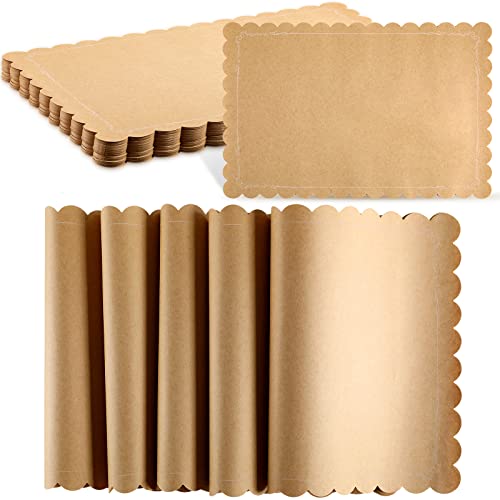 Einweg-Tischsets aus braunem Kraftpapier, Papier, Einweg-Tischset, rechteckig, rustikal, bedruckt, gewellt, Platzset, Kraftpapier, braun, für Hochzeit, Jahrestag, Küche (200 Stück, 27.9x43.2 cm) von Zubebe