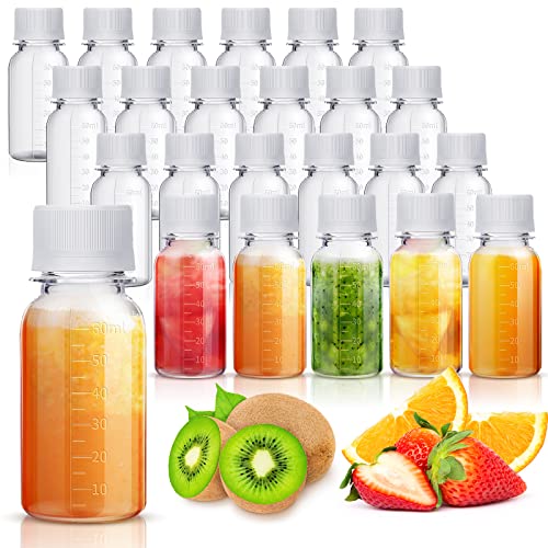 Zubebe 24 Stück 57 ml Kunststoffflaschen mit Kappen, klare Ingwer-Shots-Flaschen mit Deckel, auslaufsicher, kleine Saftflasche für Gefrierschrank, Kaffee, Flüssigkeit von Zubebe