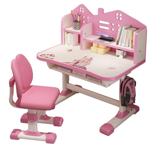 Zucebos Kinder Schreibtisch und Stuhl Set, Höhenverstellbarer Kinderstudiertisch mit Schublade, ergonomischer Schülerschularbeitsplatz mit Anti-Pinch-Design, Cartoon-Stil für Jungen und Mädchen (Rosa) Zucebos Kinder Schreibtisch und Stuhl Set, Höhenverstellbarer Kinderstudiertisch mit Schublade, ergonomischer Schülerschularbeitsplatz mit Anti-Pinch-Design, Cartoon-Stil für Jungen und Mädchen (Rosa) von Zucebos