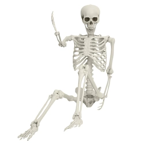 Zucebos Lebensgroße Halloween-Skelett-Requisite, realistisch, Ganzkörper-Skelett, beweglich, bewegliche Gelenke, Skelett für drinnen und draußen, gruselige Dekoration, weiße Skelette für gruselige von Zucebos
