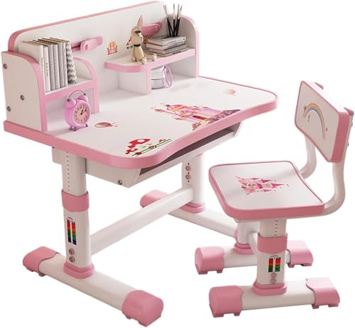 Zucebos Schreibtisch- und Stuhl-Set für Kinder, höhenverstellbarer Arbeitstisch mit niedlichem Cartoon-Muster und Aufbewahrungsschublade, ergonomische Rückenstütze, ideales Geschenk für Jungen und Zucebos Schreibtisch- und Stuhl-Set für Kinder, höhenverstellbarer Arbeitstisch mit niedlichem Cartoon-Muster und Aufbewahrungsschublade, ergonomische Rückenstütze, ideales Geschenk für Jungen und von Zucebos