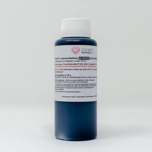 Zuckerpapier24® Lebensmitteltinte – 1 Liter – Schwarz für Canon-Drucker [KOL610] von Zuckerpapier24