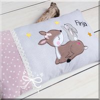 Geburtskissen Namenskissen Kissen Personalisiert Zur Taufe Taufgeschenk Geschenk Geburt Mit Reh Und Hase Bestickt von ZuckerschnutenShop