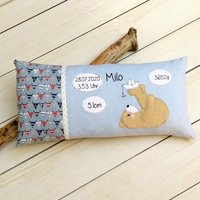 Kinderkissen Geburtskissen Namenskissen Kissen Personalisiert Zur Taufe Taufgeschenk Geschenk Geburt Mit Bär Bestickt Maritim von ZuckerschnutenShop