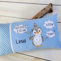 Kinderkissen Geburtskissen Namenskissen Kissen Personalisiert Zur Taufe Taufgeschenk Geschenk Geburt Mit Pinguin Bestickt von ZuckerschnutenShop