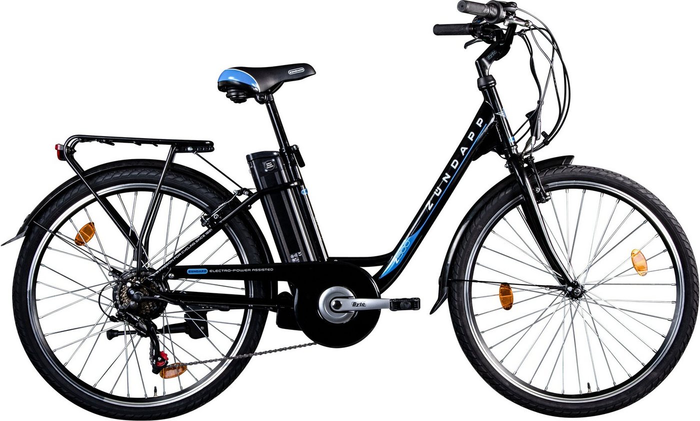 Zündapp E-Bike Cityrad Z500, 6 Gang Shimano Tourney Schaltwerk, Kettenschaltung, Heckmotor, 374 Wh, Pedelec, Elektrofahrrad für Damen u. Herren von Zündapp