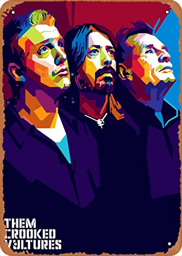 Musiker Pop Art Them Crooked Vultures Metall-Blechschild, Poster, Vintage-Kunst, Wanddekoration, 30,5 x 20,3 cm von Zuhhgii