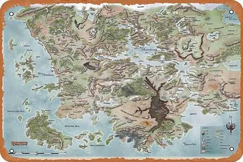 Vintage Metall-Blechschild, Retro-Metallschild, Dungeons and Dragons Poster, Dungeons & Dragons Map Canvas Wall Art, Forgotten Realms Map, Map of Fearun Poster, Map Poster, Game Room Decor Art Home von Zuhhgii