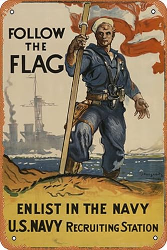 Zuhhgii Filmposter "Follow the Flagge" - Enlist In The Navy Filmposter Retro-Film-Blechschild Cafe Restaurant Zuhause Wand Retro Club Restaurant Männerhöhle Geschenk Vintage Metallschild 30,5 x 20,3 von Zuhhgii