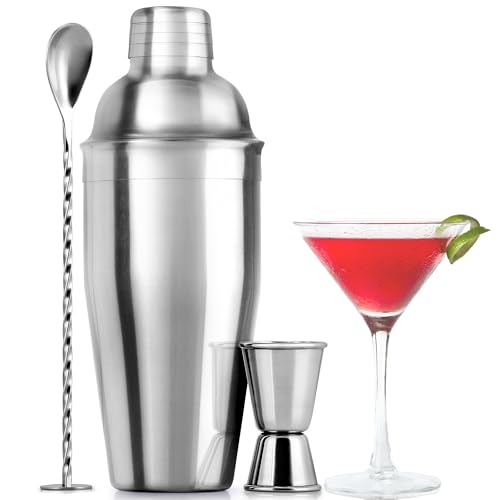 Großes 24-oz-Edelstahl-Cocktail-Shaker-Set – Mischgetränke-Shaker – Martini-Shaker-Set mit integriertem Sieb, doppelseitigem Jigger und Kombi-Stößel-Rührlöffel – Pro Margarita Shaker – von Zulay von Zulay Kitchen