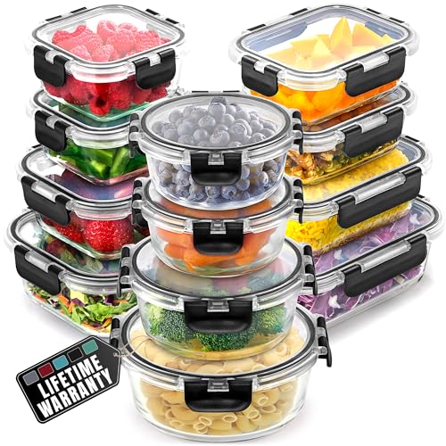 ZK Glass Storage Containers - Set of 12 - Black von Zulay Kitchen