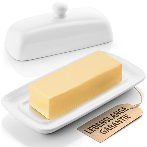 Zulay Butterdose aus Porzellan mit Deckel für Arbeitsplatte, klassischer Stil, Keramik-Butterschalen mit Deckel und Knauf, Standard-Butterhalter zur Aufbewahrung von 1 westlichen oder östlichen von Zulay Kitchen