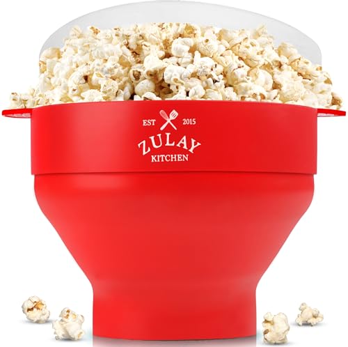 Zulay Kitchen Large Microwave Popcorn Maker - Silicone Popcorn Popper Microwave Collapsible Bowl With Lid - Family Size Microwave Popcorn Bowl - 15 Popcorn Cup Capacity (Red) von Zulay Kitchen