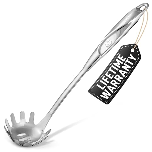 Zulay Kitchen Pastaheber – Langlebiger Lebensmittelqualität Edelstahl Pastalöffel Server mit ergonomischem Griff & hitzebeständigem Design – Küche Spaghettiheber Gabel für Nudeln von Zulay Kitchen
