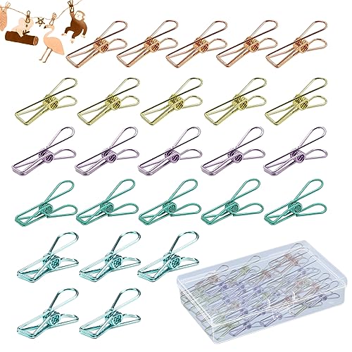 20 Stück Edelstahl Wäscheklammern, Dienstprogramm Clips für Decke,Handtuch, Kleidung, Socken,5 Farben (Roségold, Gold, blau,Lila, Grün) von Zulbceo