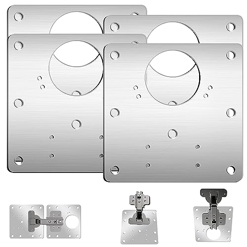 4 Stück Edelstahl Scharnier Reparaturplatte,Küchen Scharnier Reparaturset,Schrankscharnier Reparaturplatten, Schanierreparaturplatte für Schranktüren, 9 x 9 cm von Zulbceo