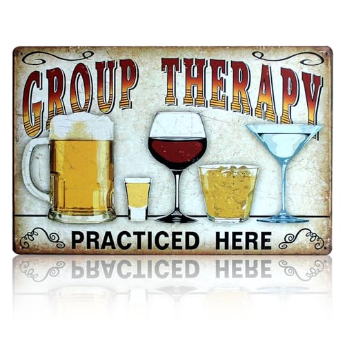 Zulbceo Retro Blechschilder Lustige Bar Zeichen, Gruppen-therapie hier wird praktiziert, Vintage Metall Deko Blechschild Wandschild für Haus,Café-Bar,Club 30x20cm von Zulbceo