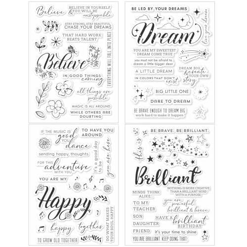 Zulbceo Silikonstempel Set, 4 Bögen Stempel Stempel Glückwunsch Clear Stamps mit Stempelblock 10x10 cm für DIY Bullet Journal Scrapbooking Fotoalbum Kinder Hochzeit Karten (4 Stile) von Zulbceo