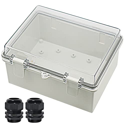 Zulkit Abzweigdose ABS Kunststoff Staubdicht Wasserdicht IP65 Elektrische Boxen Scharnier Shell Outdoor Universal Projekt Gehäuse Klar Abdeckung mit 2 Kabelverschraubungen 8.7 x 6.7 x 4.3 Zoll von Zulkit