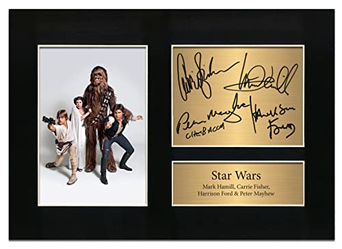 Star Wars Signiert von Mark Hamill, Carrie Fisher, Harrison Ford & Peter Mayhew | Autogramm A4 gedrucktes Foto Reproduktion Memorabilia Druck Bild Display Nr. 69 von Zulu Image