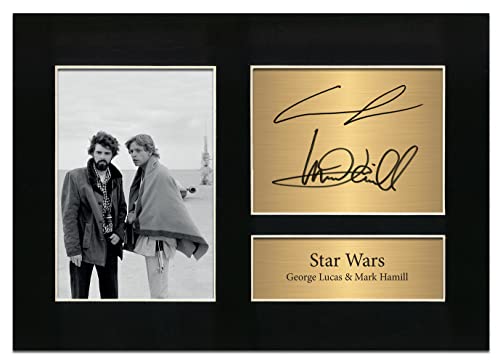 Zulu Image George Lucas & Mark Hamill Star Wars | Autogramm, A4, gedrucktes Foto, Reproduktion, Memorabilia-Druck, Display Nr. 68, Schwarz von Zulu Image