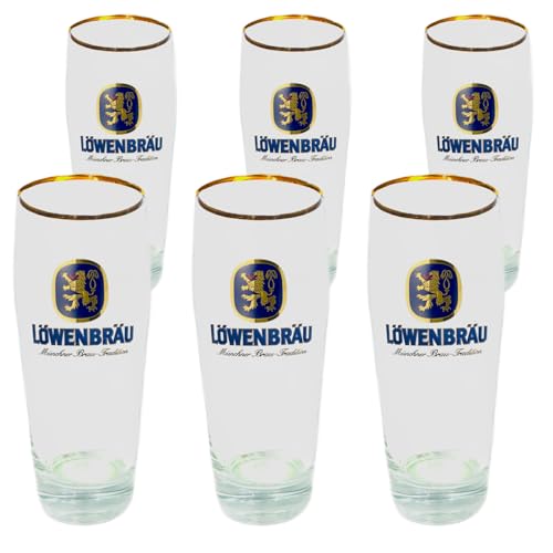 Zum Franziskaner LÖWENBRÄU | Das Original | Helles Bierglas Hell 0,5 Liter mit Goldrand | im Set aus 6 Stück | Oktoberfest München Biergarten Volkfest Tradition Geschenk von Zum Franziskaner