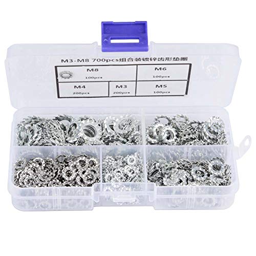 Federscheibe,700pcs galvanisierte gezackte Zahnscheibe flache Satz Befestigungs Werkzeug M3 / M4 / M5 / M6 / M8,verzinkte Zahnscheibe spring washer flats von Zunate