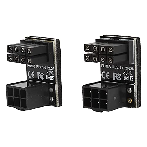 Zunate 2 Stück 6-Pin auf 8-Pin-Adapter,Netzteil Adapter für Desktop-Grafikkarten 6Pin Buchse auf 8-Pin-Stecker 180-Grad-Winkelstecker, für ATX 8Pin / 6Pin (Schwarz) von Zunate
