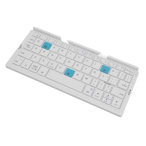 Zunate Faltbare Bluetooth-Tastatur, Tragbare Kabellose Tastatur mit Ständer, Wiederaufladbare, Leise Klapptastatur Im Taschenformat für IOS, für Android, für Windows (Silber Weiss) von Zunate