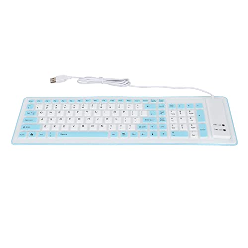 Zunate Faltbare Silikon-Tastatur, Flexible Tastatur, Aufrollbare Tastatur, 103 Tasten, Wasserdicht, Staubdicht, USB, Kabelgebunden, Leise, Soft-Touch-Tastatur für PC, Notebook, Laptop(Blau) von Zunate