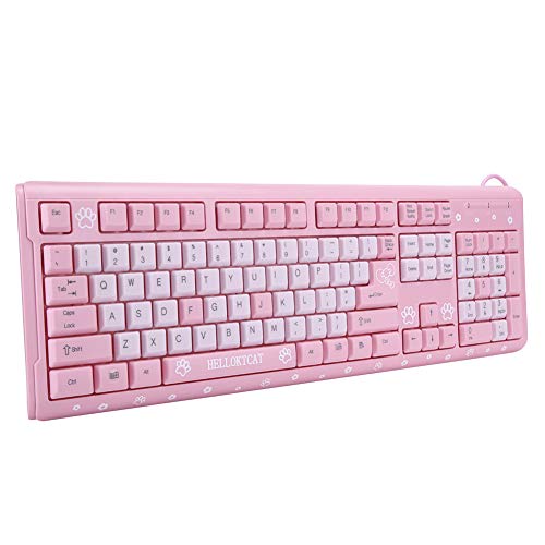 Zunate Kabelgebundene Tastatur, Stille Business Office-Tastatur mit 104 Tasten USB Ultra-schlankes, Niedliches Cartoon-Keybaord, für PC-Laptop Desktop-Computer,Wasserdicht,Plug and Play(Rosa) von Zunate