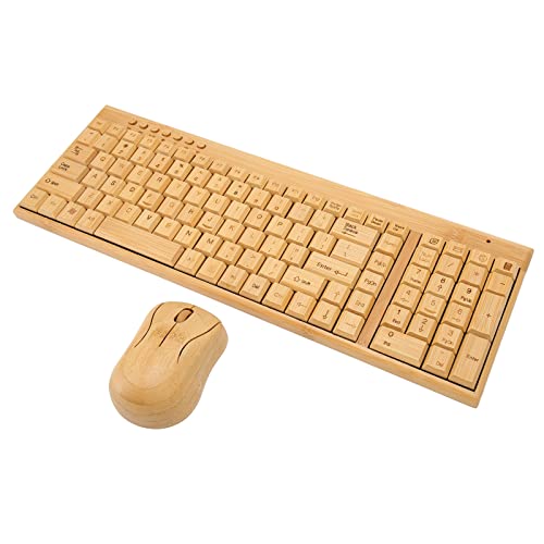 Zunate Kabellose Bambus-Tastatur und -Maus, Optische Bambus-Holz-PC-Maus und Tastatur mit USB-Empfänger, Steuergeräte für Gaming, Büro (Kombination aus Maus und Tastatur) von Zunate