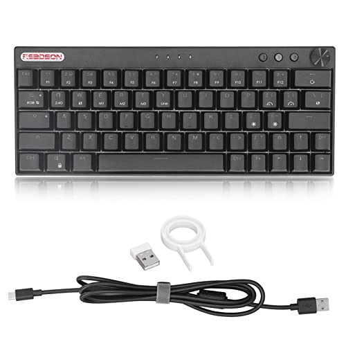Zunate Kabellose mechanische Tastatur mit 3 Modi, 64 Tasten RGB Black Keyboard Support 2.4G, 5.0, Typ C verkabelt, eingebauter wiederaufladbarer 1800-mAh-Lithium-Akku Linearer Aktionsschalter von Zunate