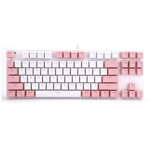 Zunate Mechanische Tastatur, 87-Tasten-Computer-Gaming-Tastatur mit gemischter Hintergrundbeleuchtung, USB-Tastatur für Desktop-Computer/Laptop/Büro, Plug and Play(weiß rosa) von Zunate