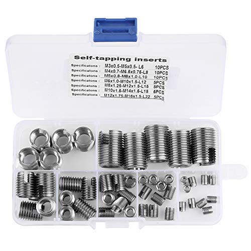 Zunate Selbstschneidende Gewinde,302 Edelstahl Innengewinde Selbstschneidende Gewindeeinsätze Set Gewinde Verstärken Repair Tool mit Box（L6 L8 L10 L12 L15 L18 L22）,50 Stücke von Zunate