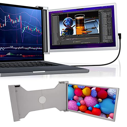 Zunate Tragbarer für Laptop, 14-Zoll-FHD-1080P-IPS-Display mit Einziehbarem Ständer, Dual-Dreifach-Bildschirmerweiterung USB A, Typ C, HDMI-Plug-and-Play, für 14- Bis von Zunate