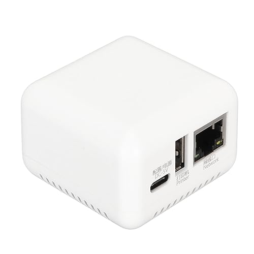 Zunate USB 2.0 Netzwerk Druckserver, LAN USB Druckserver Adapter mit Mehreren Schnittstellen, Verwandelt USB Drucker in Netzwerkdrucker, Gemeinsame Nutzung durch Mehrere Benutzer von Zunate