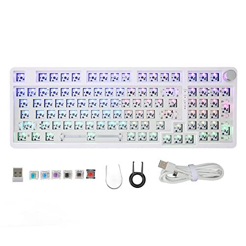 Zunate Weißes Mechanisches Tastatur-Kit mit 98 Tasten und Hot-Swap, RGB-Hintergrundbeleuchtung, 3 Verbindungsmodi, BT 5.0, 2,4 G Wireless und Typ-C-Kabel, Weitgehend Kompatibel für von Zunate