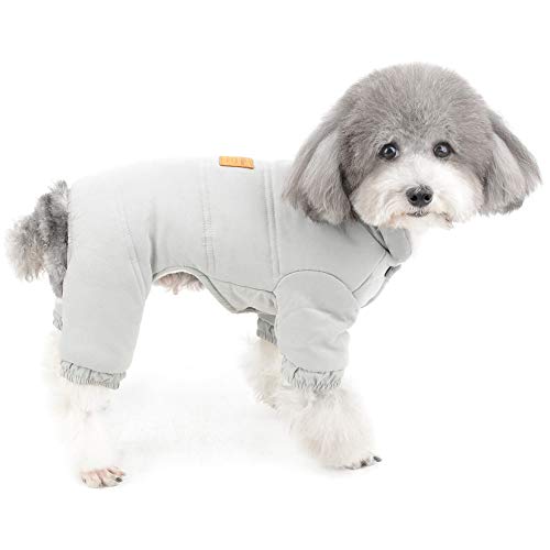 ZUNEA Hunde Schneeanzug für Kleine Hunde Winter Warm Mantel Fleece Gefüttert Welpen Kleidung Dicke Haustier Overall Outfits Winddicht Jumpsuit Haustier Hunde Mädchen Junge Bekleidung Grau S von Zunea